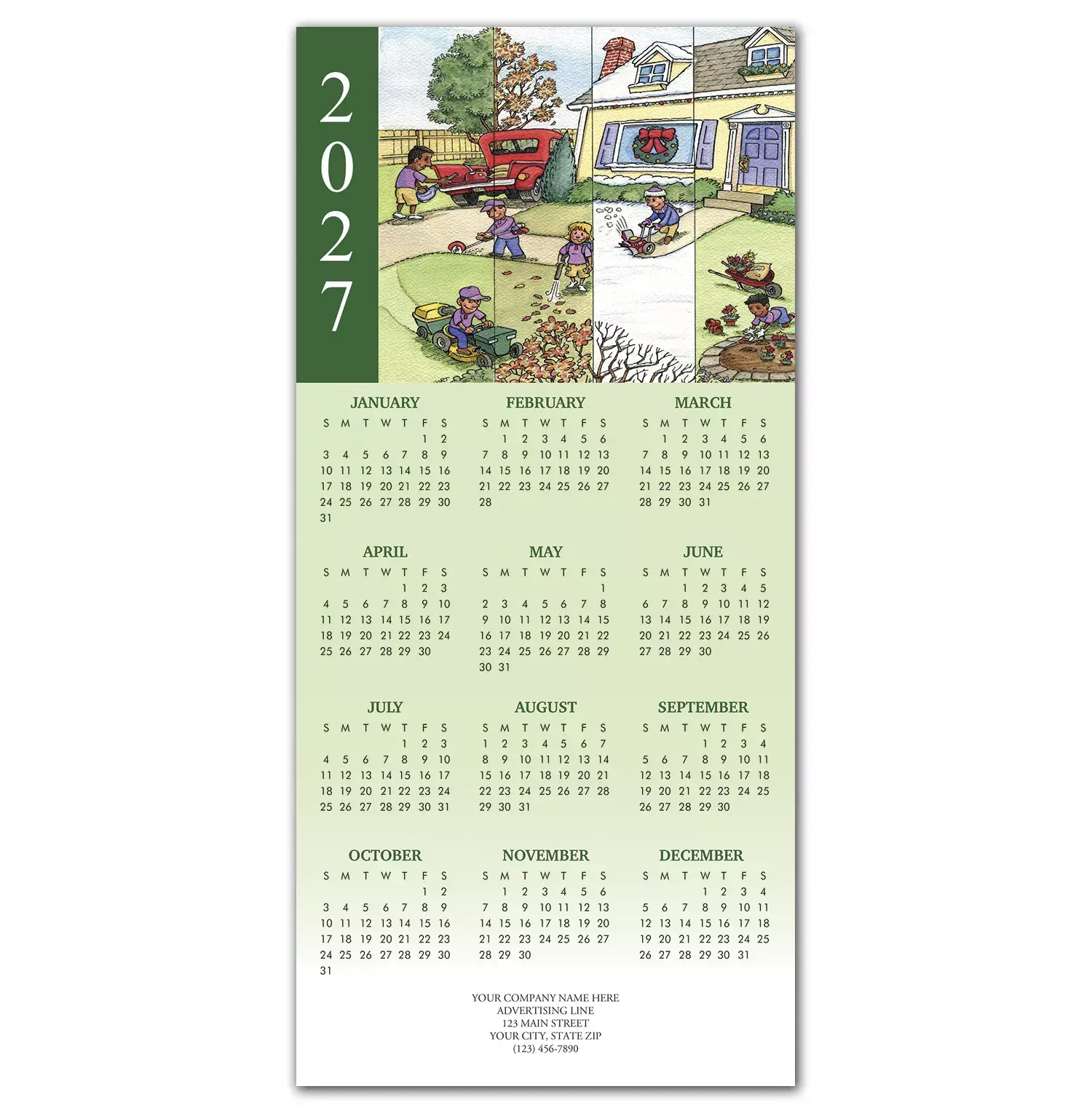 2027 holiday calendar cards with landscaping theme