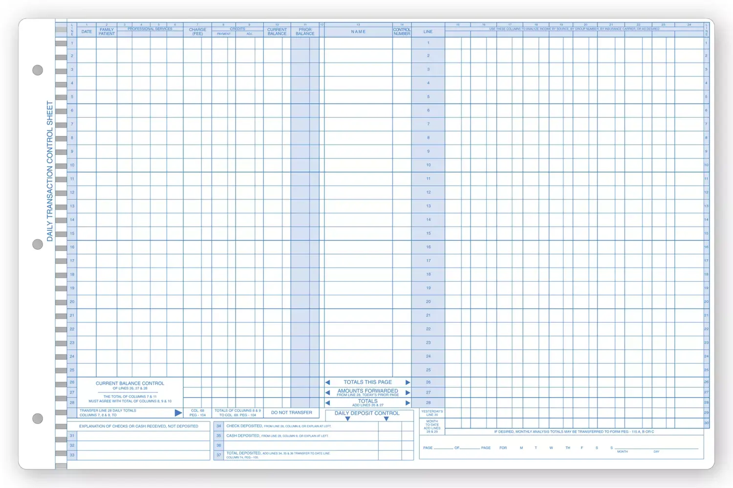 Pegmaster Accounting Control Sheets