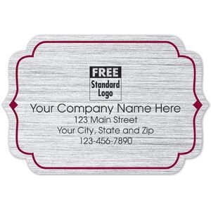 Silver brushed labels with red border