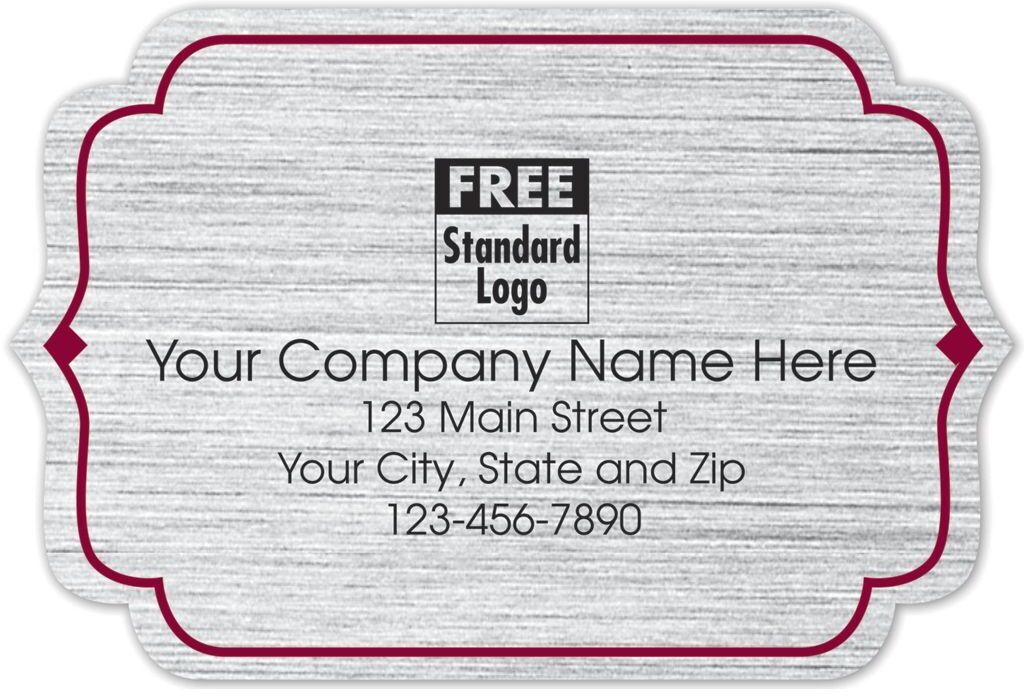 Silver brushed labels with red border