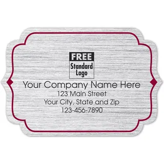 Silver brushed labels with red border