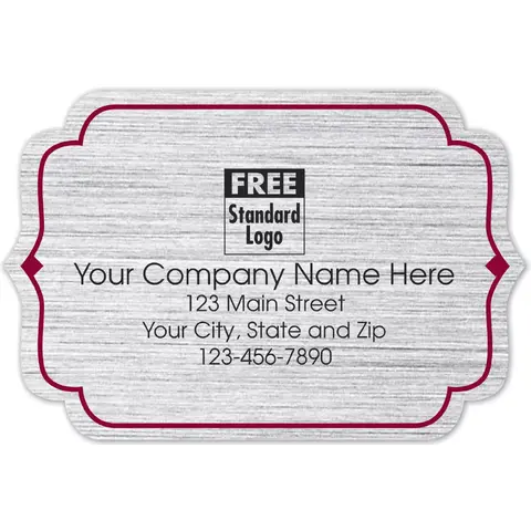 Silver brushed labels with red border