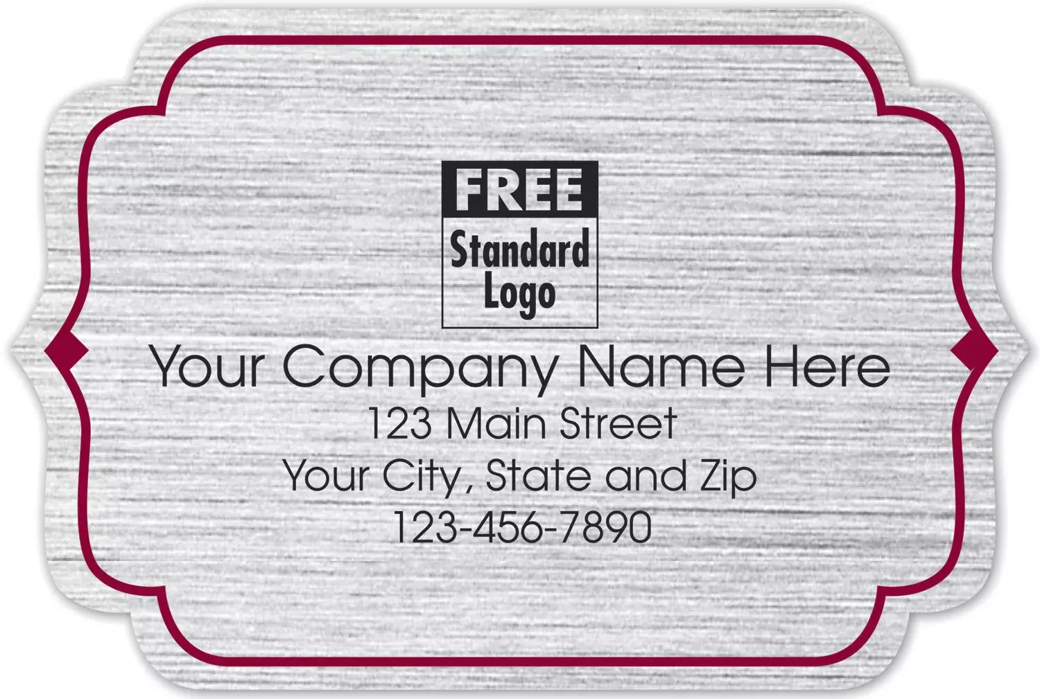 Silver brushed labels with red border
