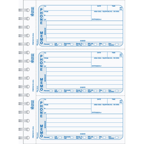 Spiral bound book for phone messages with custom numbering