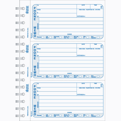 Spiral bound book for phone messages with custom numbering
