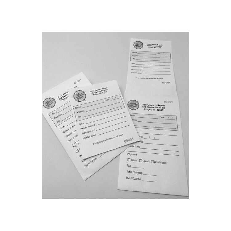 Custom printed jewelry repair envelopes with black ink