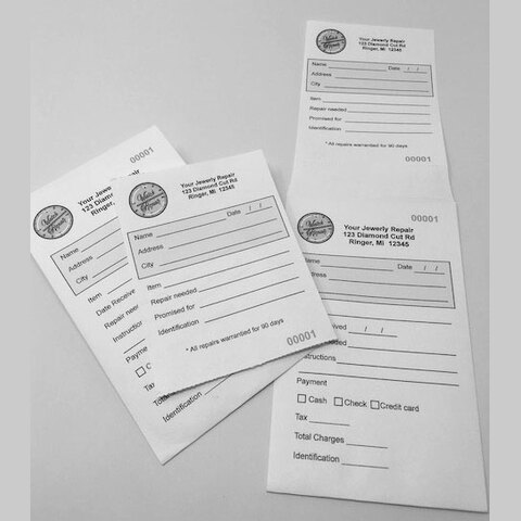 Custom printed jewelry repair envelopes with black ink