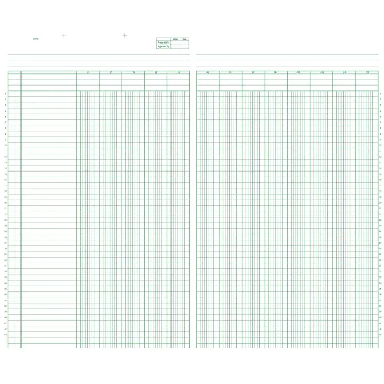 Buff colored work sheets for business with green columns