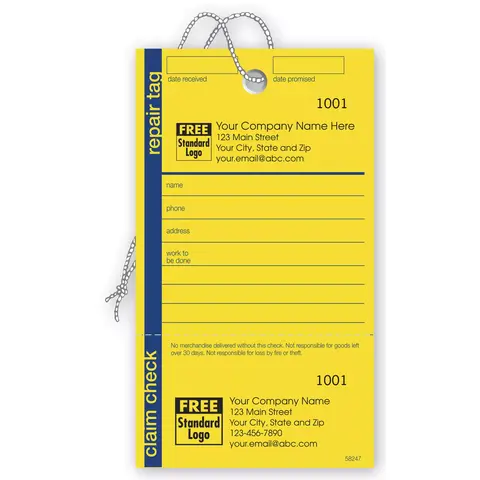 Blue & yellow repair tags for business