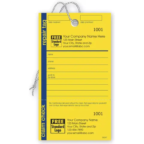 Blue & yellow repair tags for business