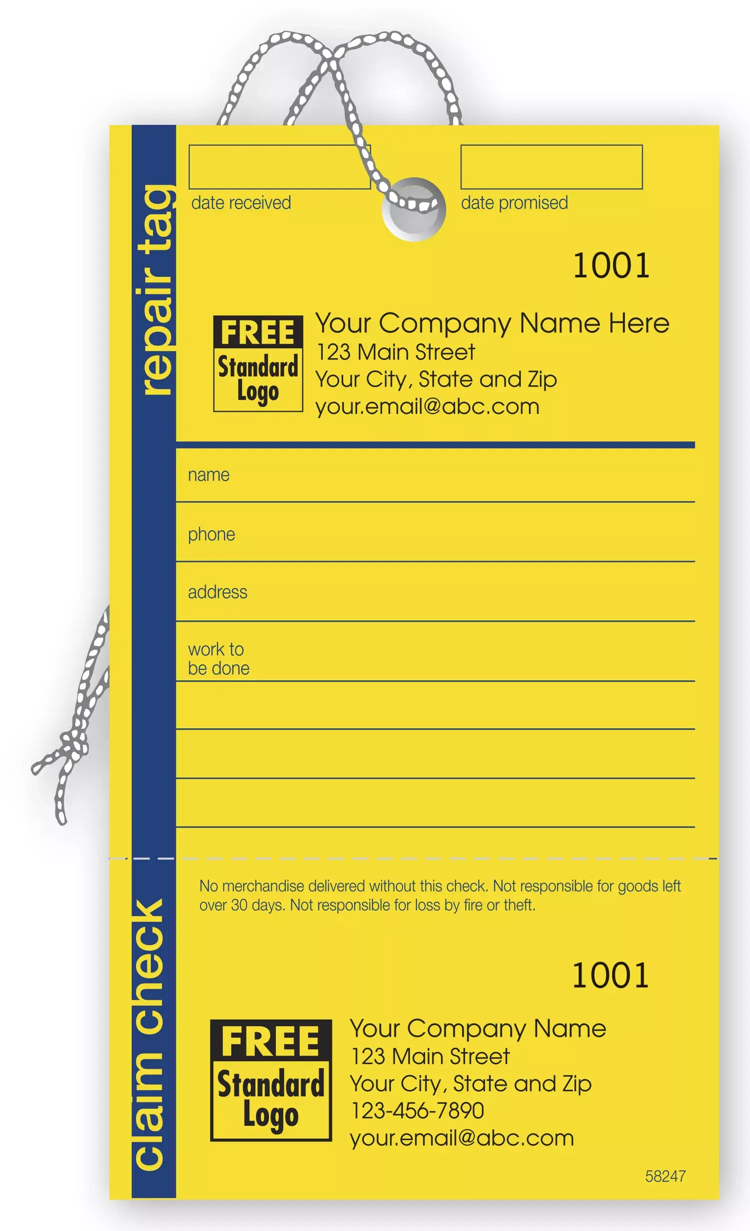 Blue & yellow repair tags for business
