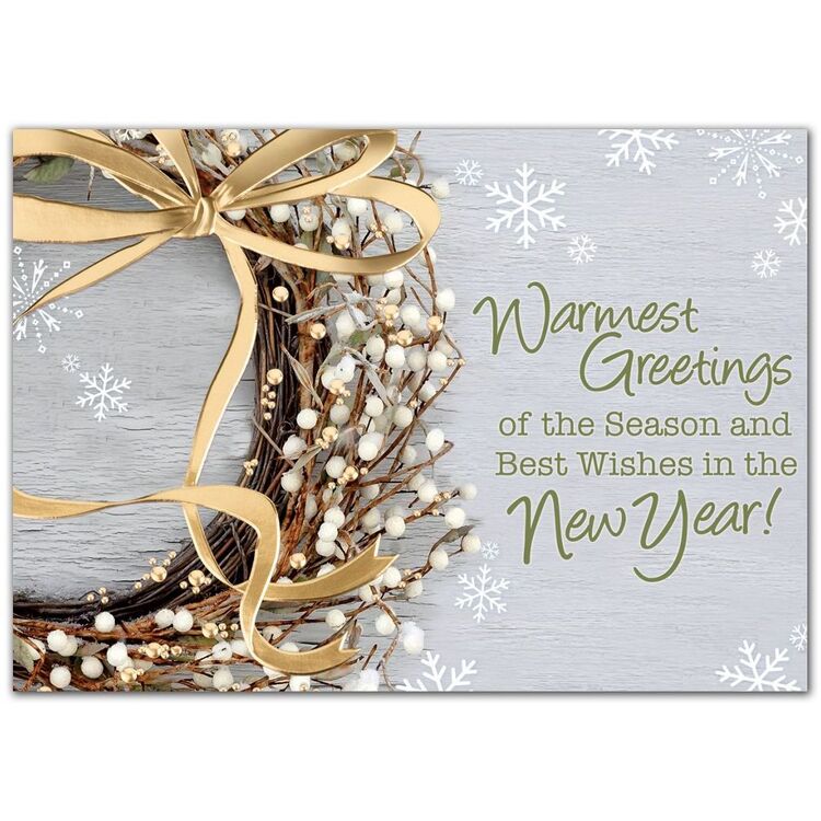 Custom professional New Year Cards with a White Berry Wreath