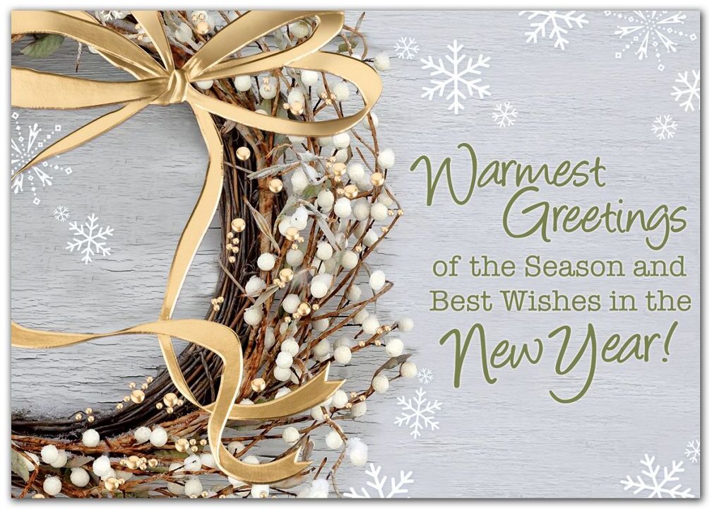 Custom professional New Year Cards with a White Berry Wreath