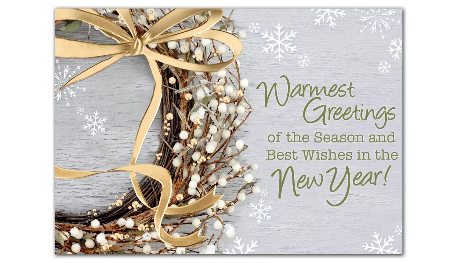 Custom professional New Year Cards with a White Berry Wreath