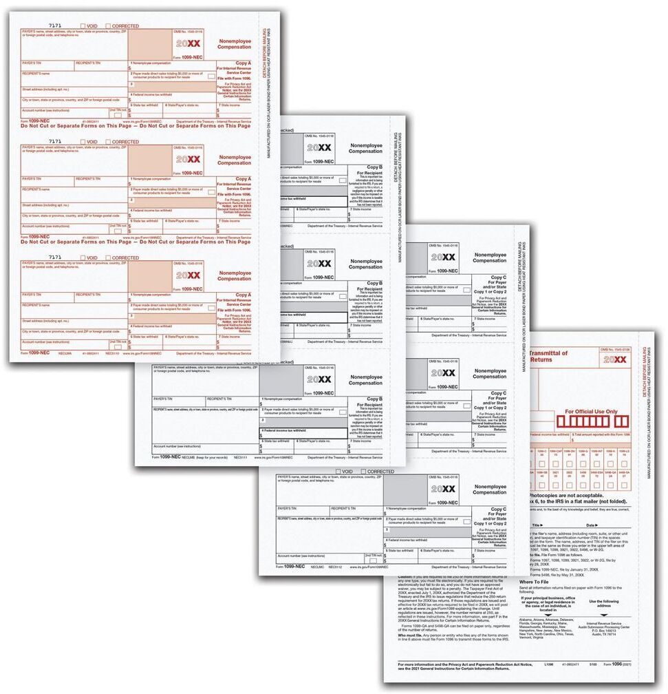 1099 Tax Forms NEC, 3-Part, Carbonless Format