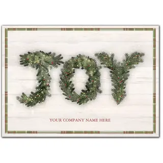 Customized Holiday Cards with JOY spelled out with pine branches