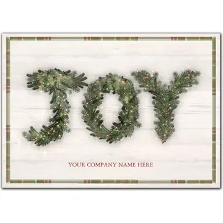 Customized Holiday Cards with JOY spelled out with pine branches