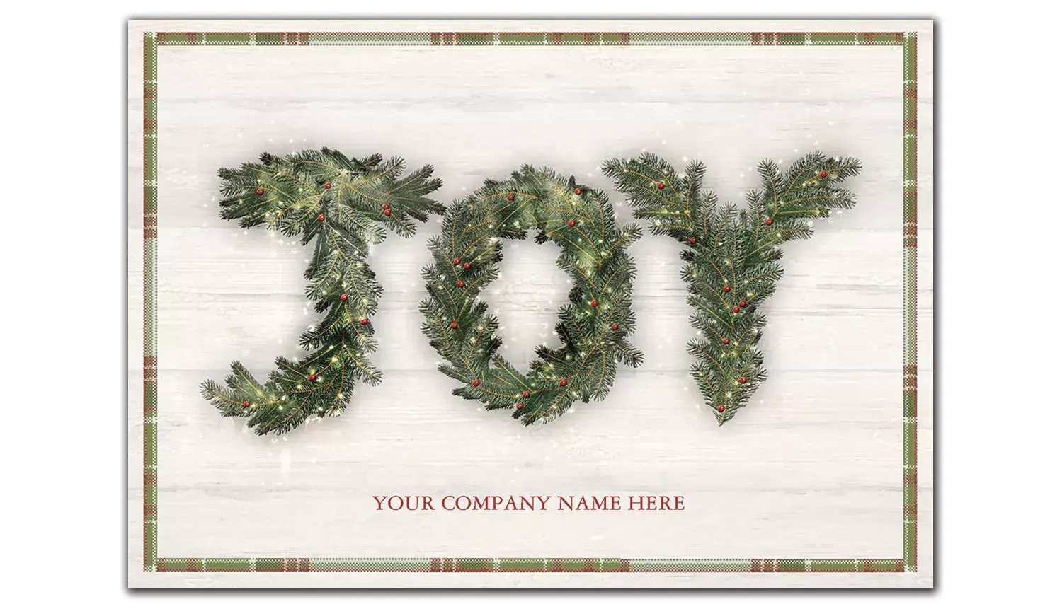Customized Holiday Cards with JOY spelled out with pine branches
