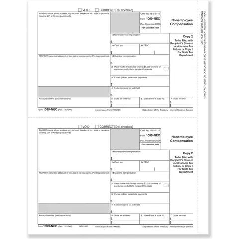 Bulk 1099-NEC Payer & State Copy C Cut Tax Forms