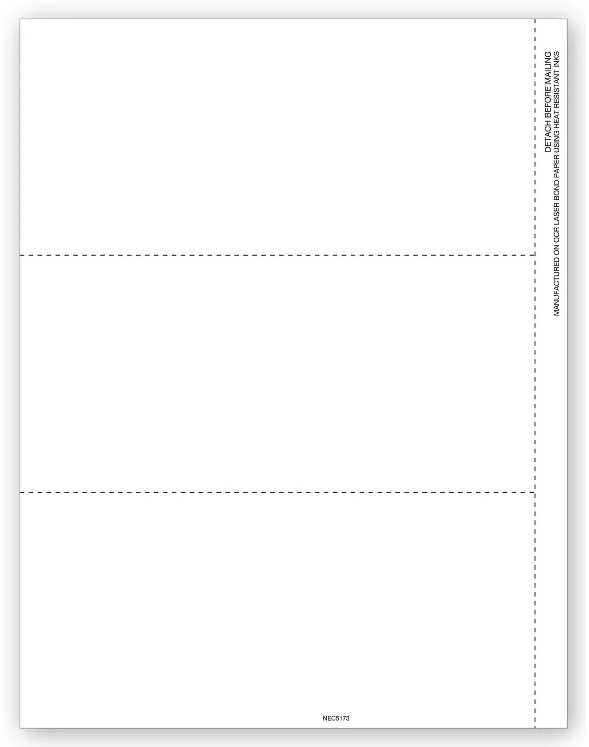 Blank 1099-NEC Tax Form - 3-Up Bulk Format - One Filing Per Sheet