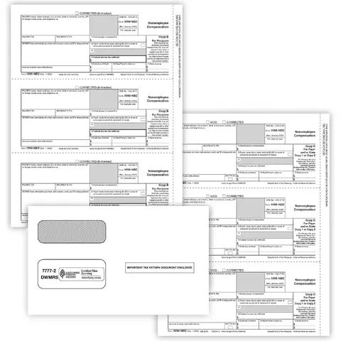 1099-NEC Laser Tax Forms, 3-Part Requirement, 3-Up Format, 50 Employees