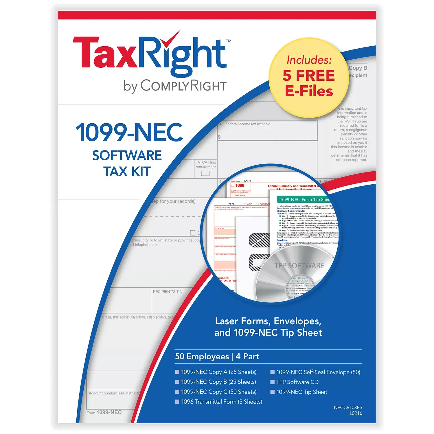 1099-NEC Tax Forms & Envelopes for 50 Employees, 4-Part States