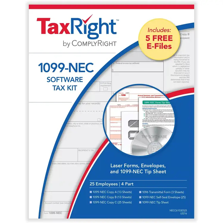 1099-NEC Tax Forms & Envelopes for 25 Employees, 4-Part States