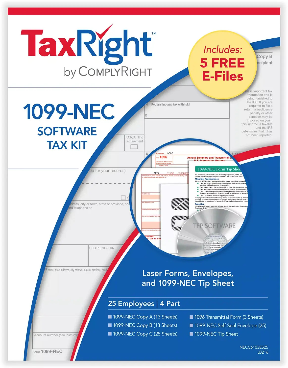1099-NEC Tax Forms & Envelopes for 25 Employees, 4-Part States