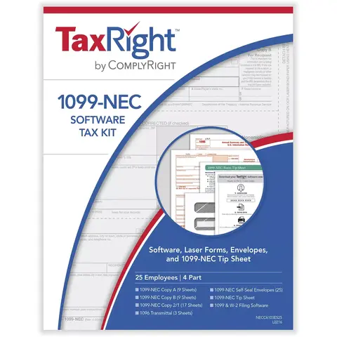 1099-NEC Tax Forms & Envelopes for 25 Employees, 4-Part States