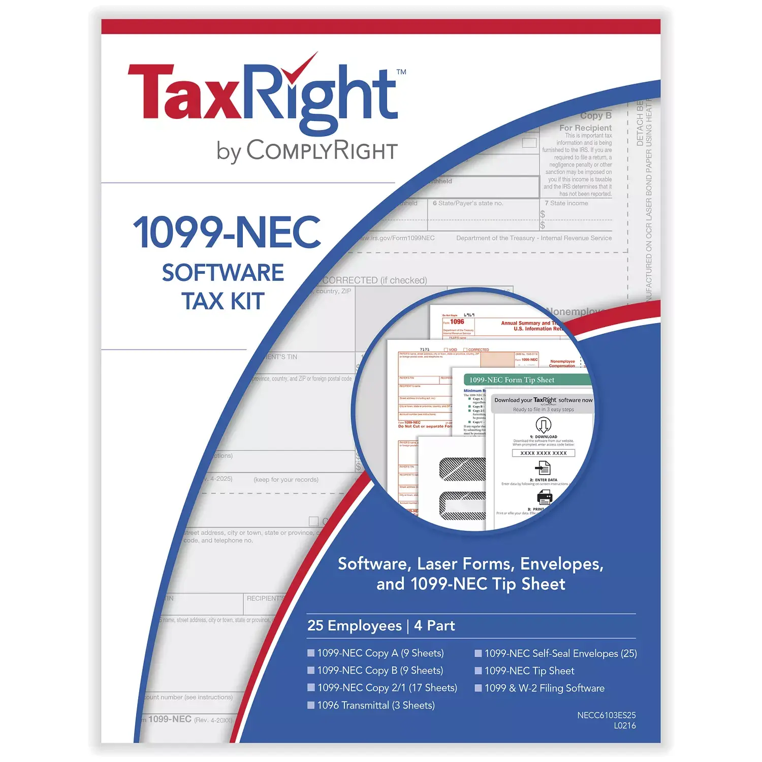 1099-NEC Tax Forms & Envelopes for 25 Employees, 4-Part States