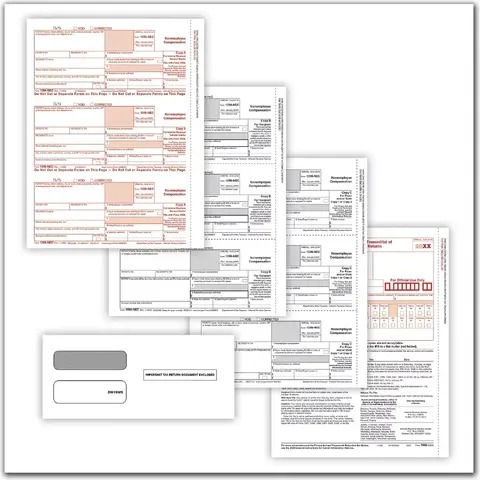1099 NEC Tax Forms, 3-Part Format with Envelopes