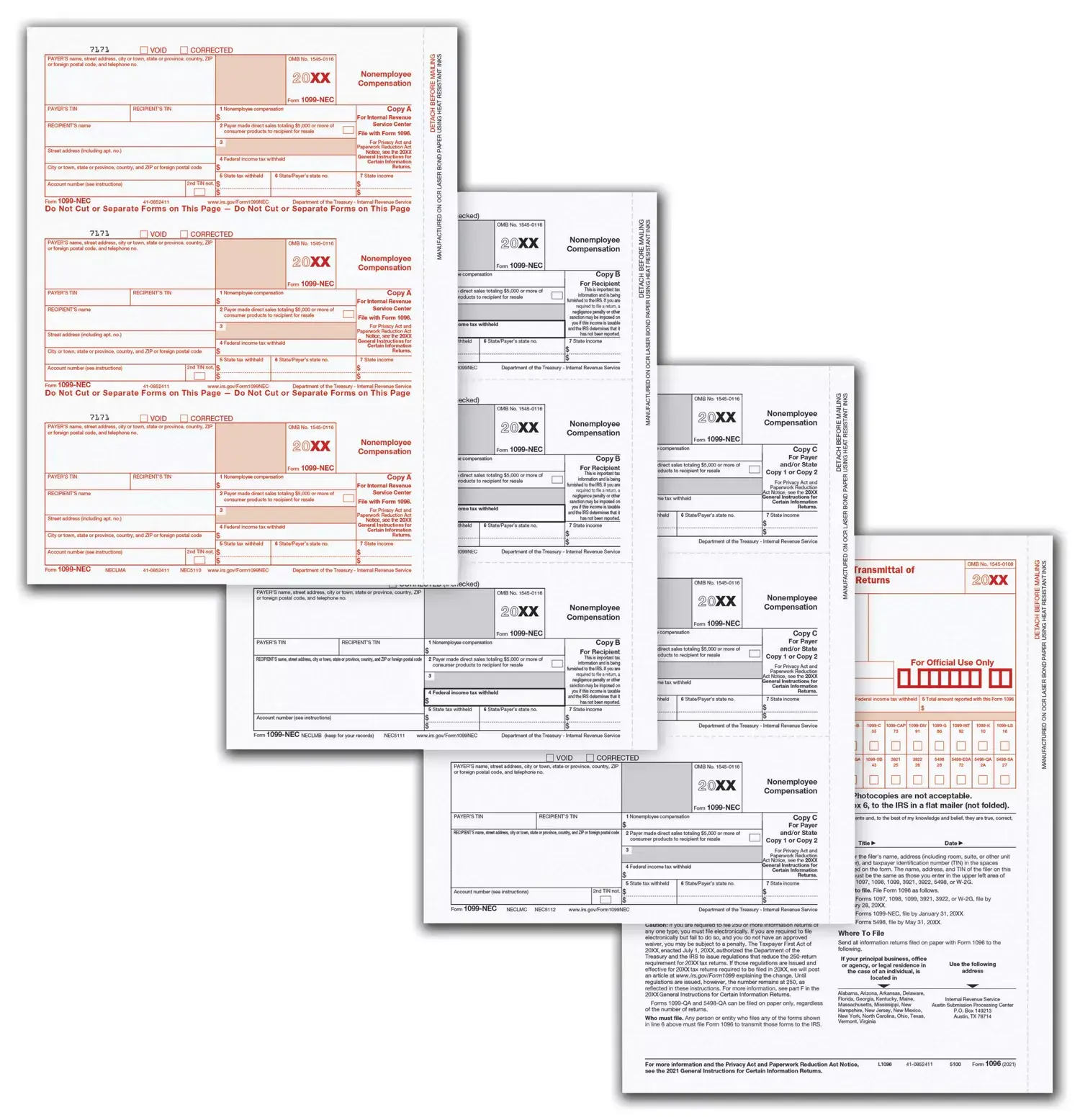 1099-NEC Laser Tax Forms - 4 Part Format for 50 Employees