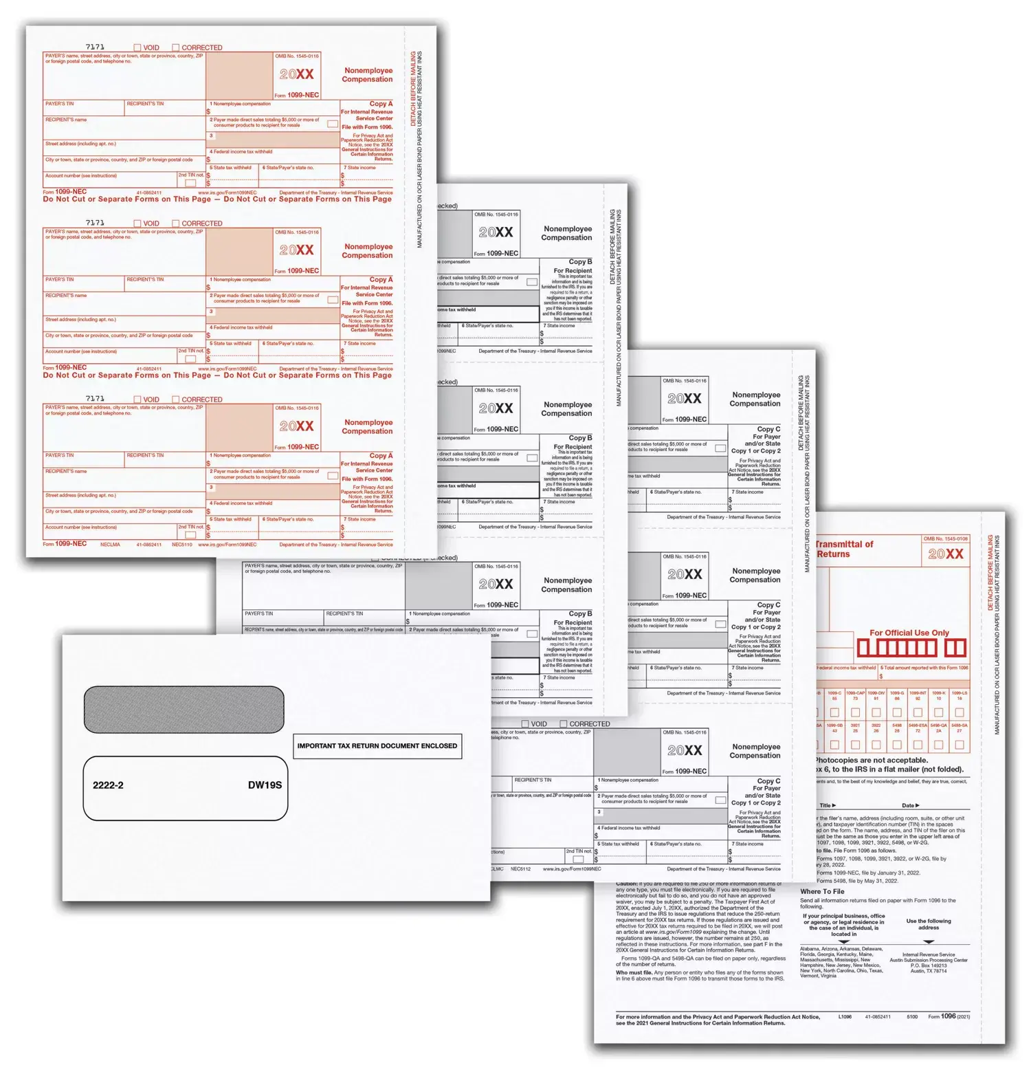 1099-NEC Laser Tax Forms & Envelopes - 4 Part Format for 50 Employees