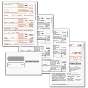 Complete 5-Part 1099-NEC laser tax forms set, 3-up format, with self-sealing double-window envelopes for mailing