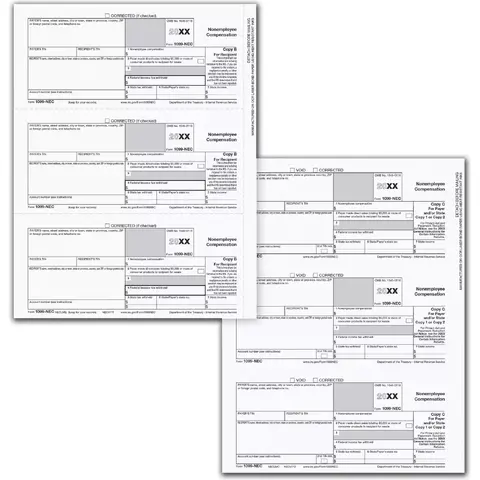 3-Part 1099-NEC laser tax forms kit, 3-up format, including Copy B and C for recipient and state filing