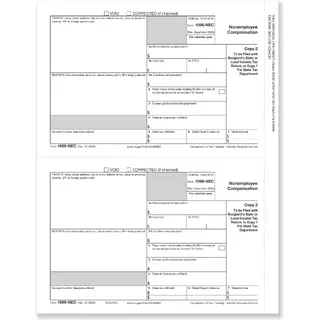 1099-NEC Copy C laser tax forms, 2-up format, for payer record or state filing, 8 1/2" x 11" sheet