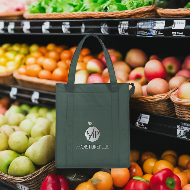 Reusable grocery bag with custom business logo