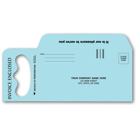 Custom printed door hanger envelope on blue paper