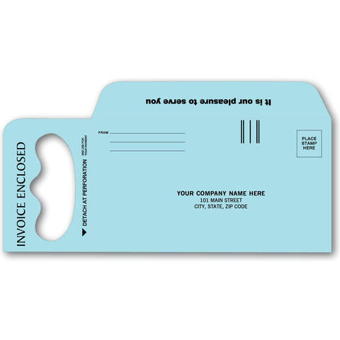 Custom printed door hanger envelope on blue paper