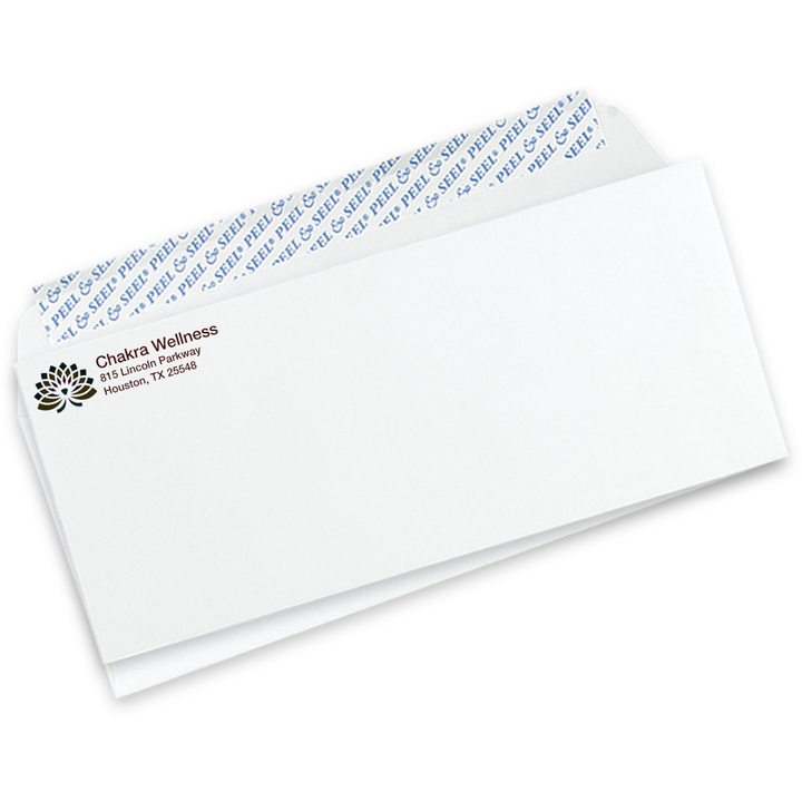 Custom #10 business envelopes with peel and stick feature
