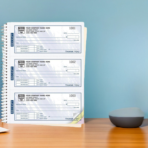 Blue custom printed receipt books for your business