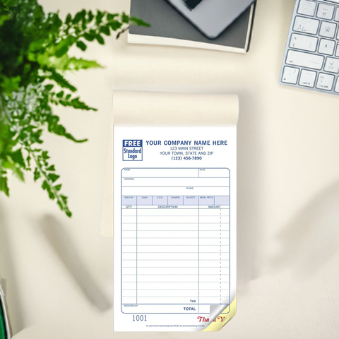 Custom printed medium-sized sales book with business logo