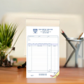 Customized sales book with custom text at bottom