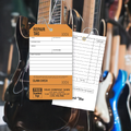Custom printed repair tags for music instrument repair