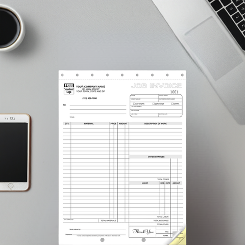 Custom job invoices with job cost record on the back