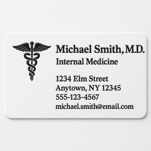 Custom business cards printed on premium paper with raised ink (black only) on the front side