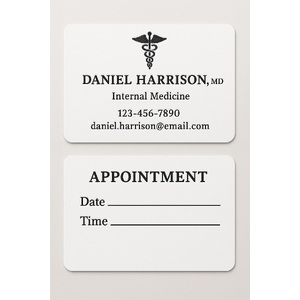 Custom business cards printed on premium paper with raised ink (black only) on both sides