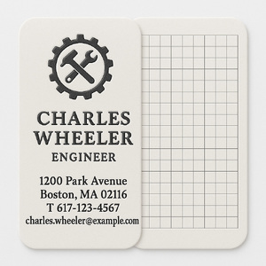 Custom business cards printed on premium paper with raised ink (black only) on both sides
