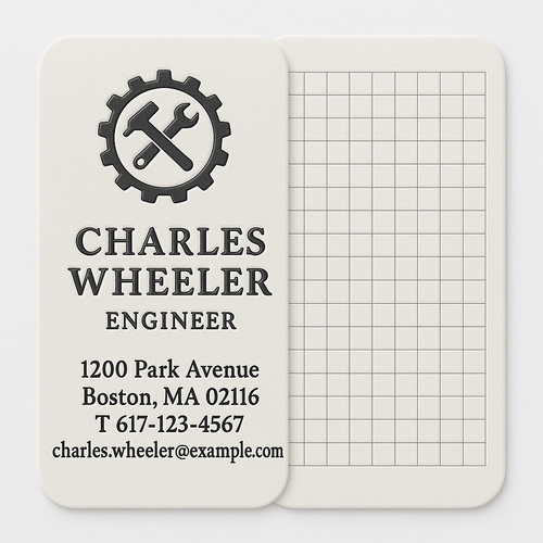 Custom business cards printed on premium paper with raised ink (black only) on both sides