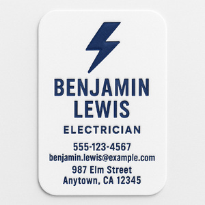 Custom business cards printed with blue raised ink and rounded corners